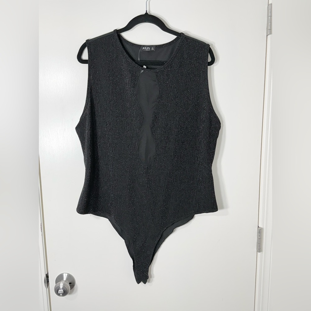 Black Shimmer Sleeveless Bodysuit Plus Size 3X